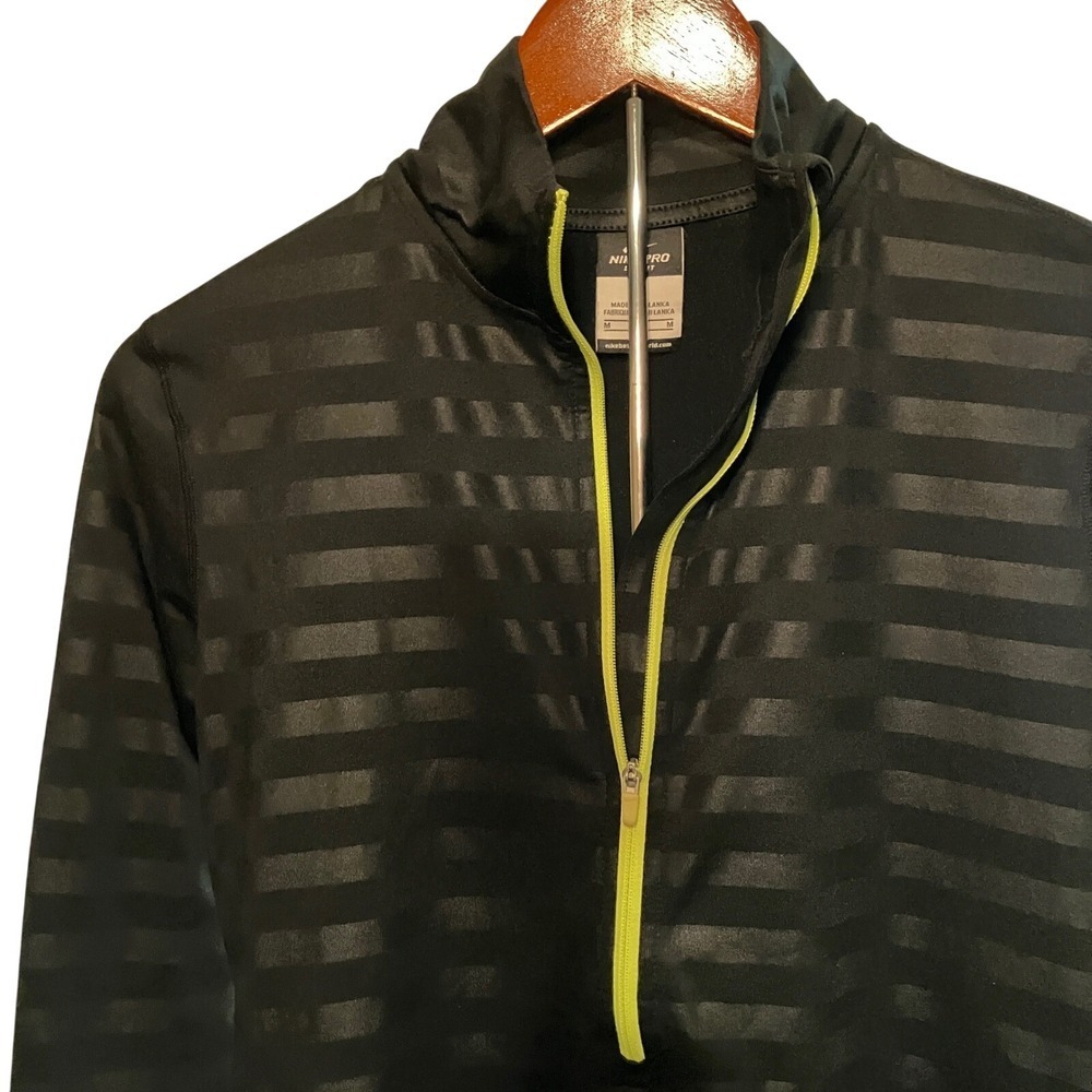 Nike Pro Warm Half Zip Long Sleeve Top Athletic Shirt Striped Black Yellow - Picture 5 of 7